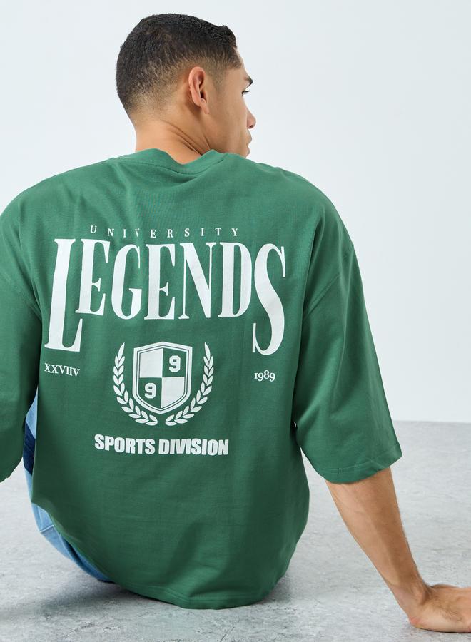 Styli Men Green University Legends Graphic Print Boxy T-Shirt - Image 4